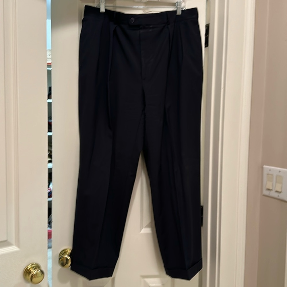 Front pleat navy dress trouser